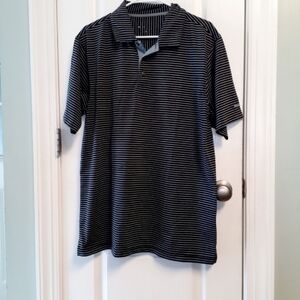 Vintage Pebble Beach Black Gray Striped Men's Polo Golf Shirt L EUC Golfing